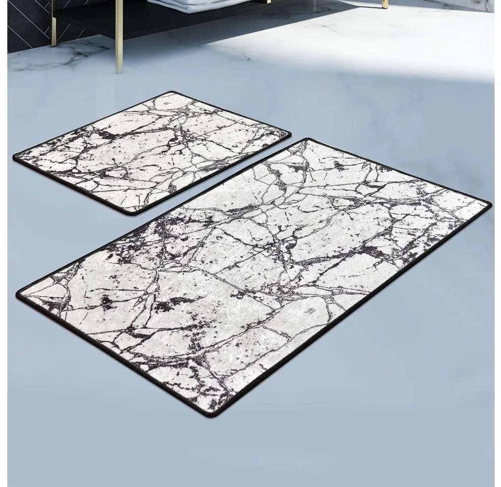 ZESTAW 2x Dywanik łazienkowy MARBLE 60x100 cm biały/czarny