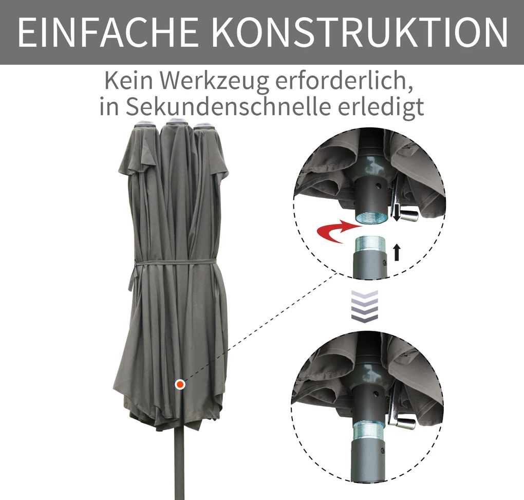 Podwójny Parasol Outsunny z Podstawką i Korbką Ciemnoszary 460 x 270 cm