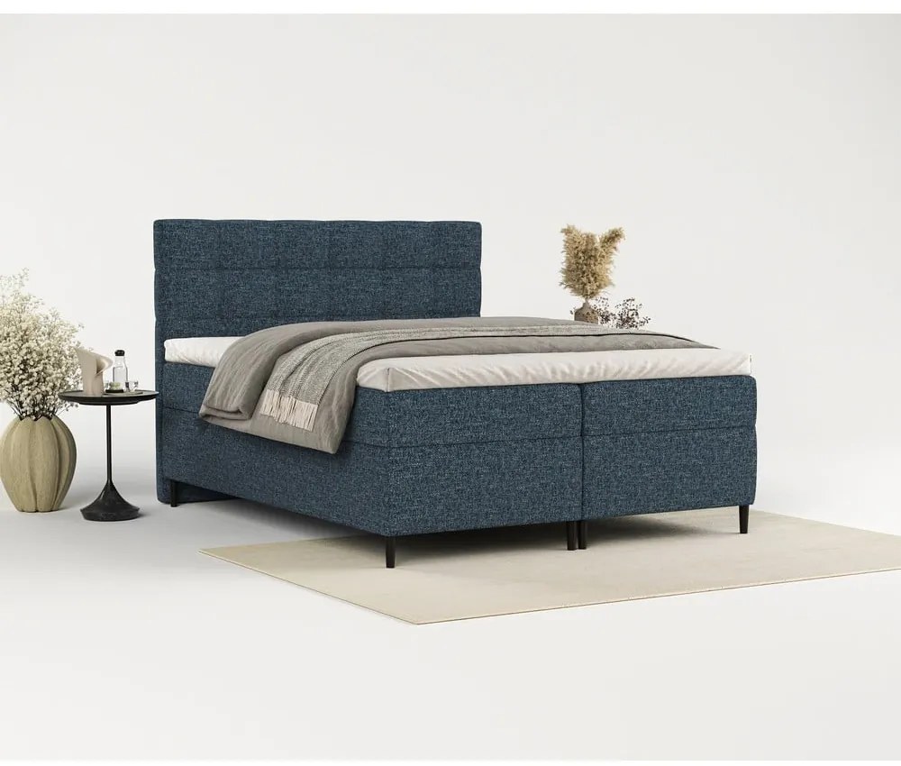 Ciemnoniebieskie łóżko boxspring ze schowkiem 180x200 cm Urbaneo – Maison de Rêve