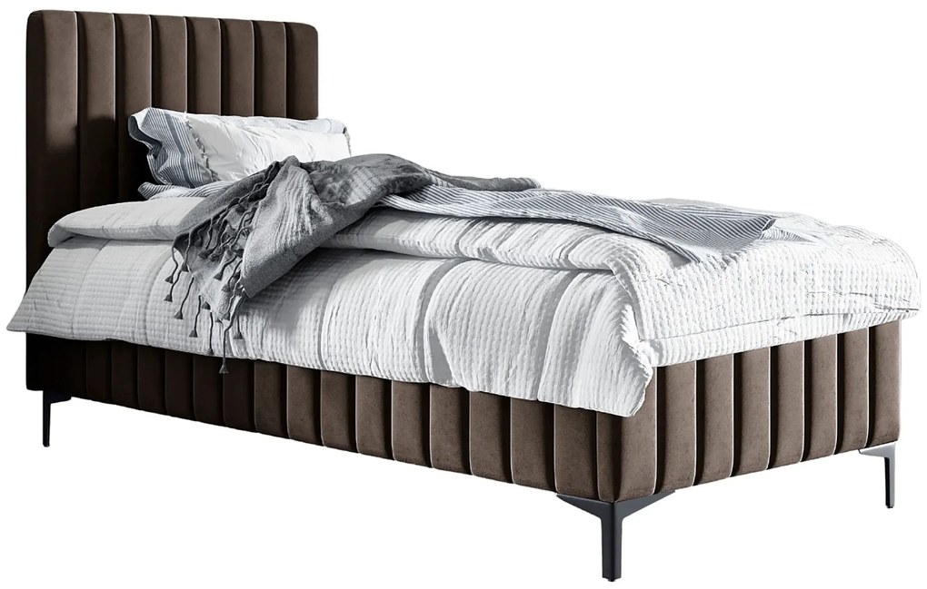 Brązowe jednoosobowe łóżko z pojemnikiem A1-L29