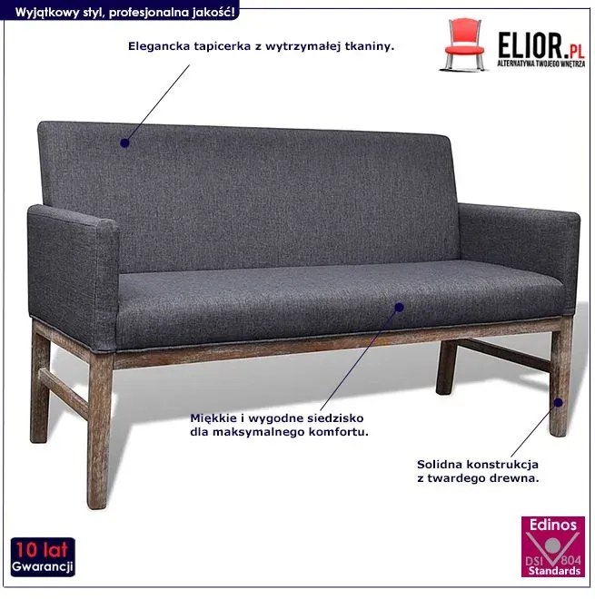 Ciemnoszara elegancka ławka tapicerowana - Hikko
