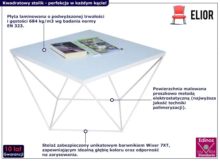 Biały stolik z metalowym stelażem - Galapi 3X