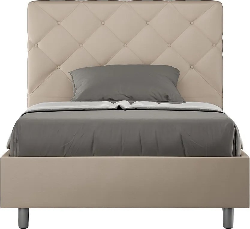 Łóżko bez stelaża tapicerowane 140x190 sztucznej skóry szaro-beżowy Priya