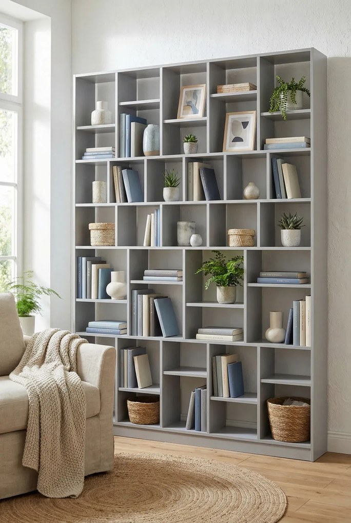 Szary regał biblioteczka w stylu skandynawskim P6-T30