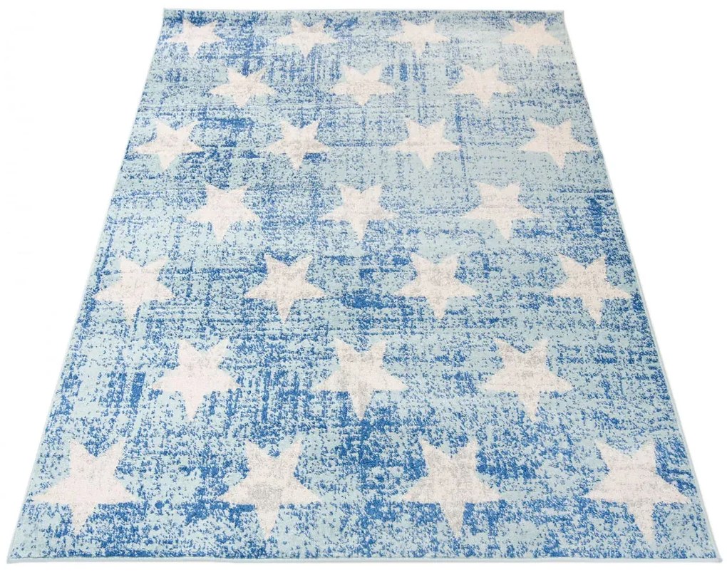 Niebieski młodzieżowy dywan w gwiazdki K8-G24