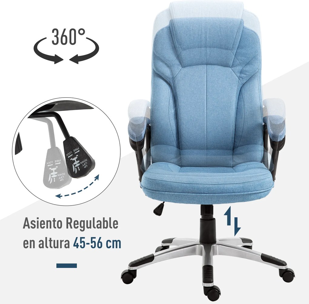 Vinsetto Krzesło biurowe z regulacją wysokości krzesło komputerowe krzesło obrotowe funkcja przechylania jasnoniebieska tkanina