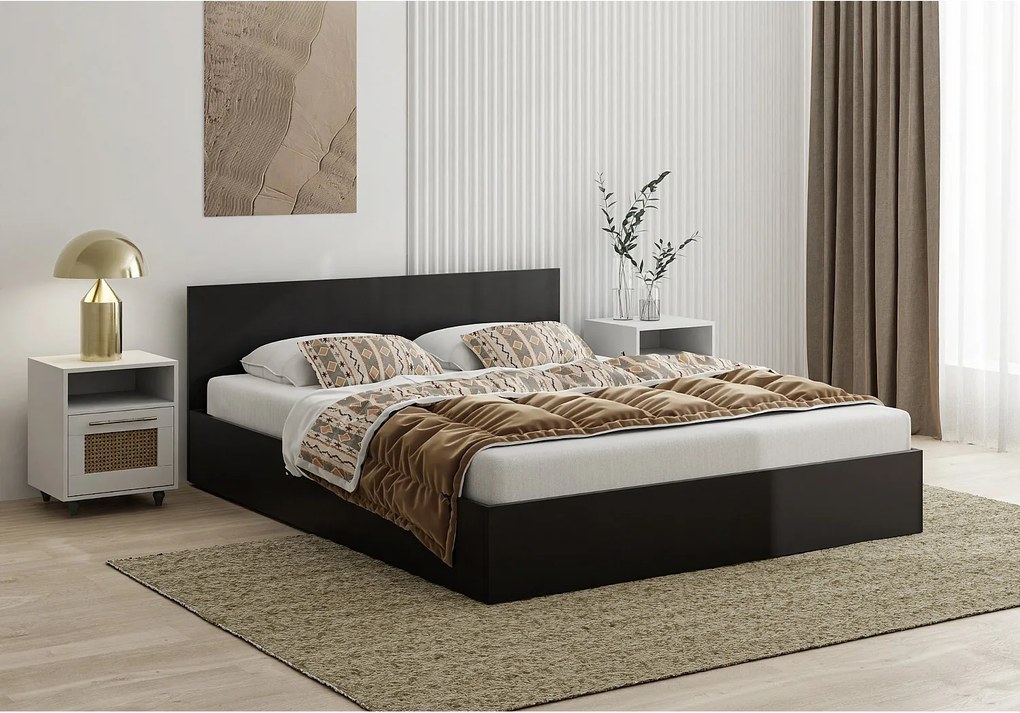 Łóżko drewniane z materacem AVI 140x200cm w kolorze czarnym