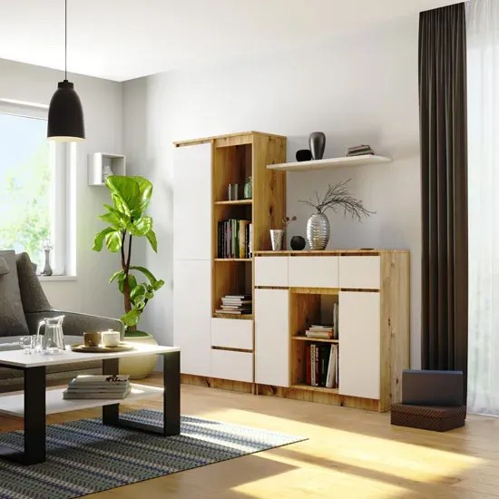 Wąska minimalistyczna komoda dąb artisan + biały S2-B91