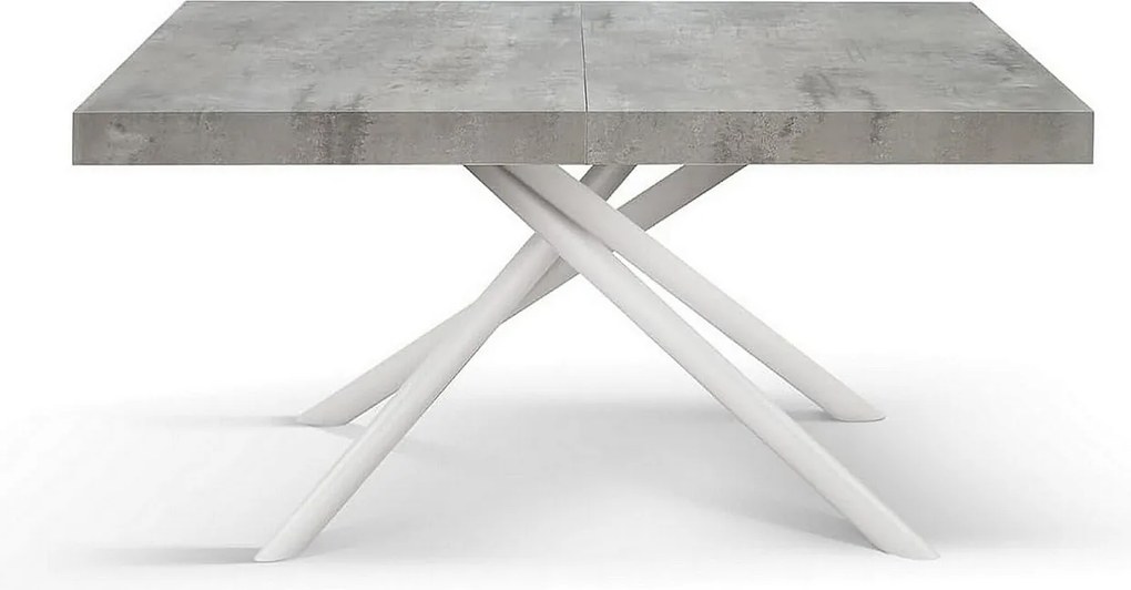 Stół drewniany, beton szary, podstawa biała, długość 140x90-220x90cm - CARRARA