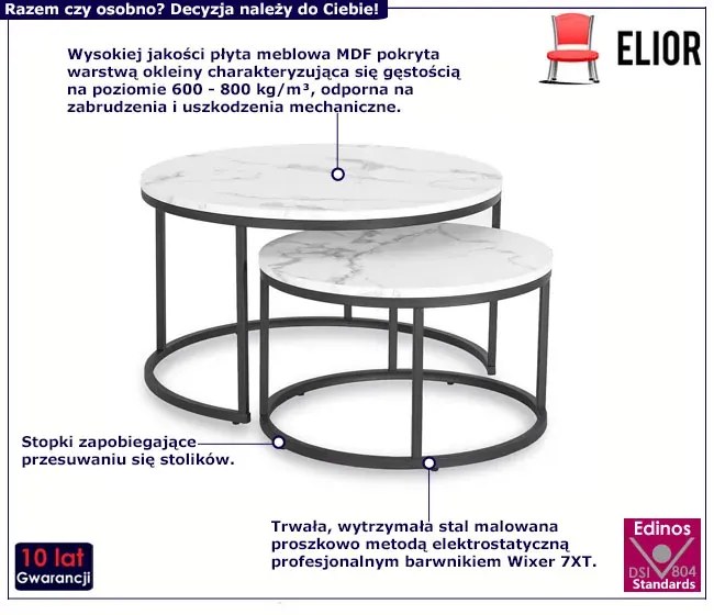 Zestaw nowoczesnych stolików biały marmur - Redo