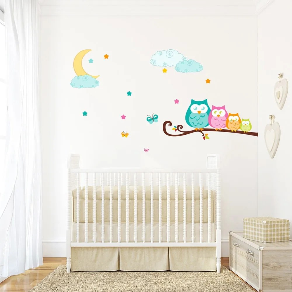 Dziecięca naklejka ścienna Ambiance Owls in family