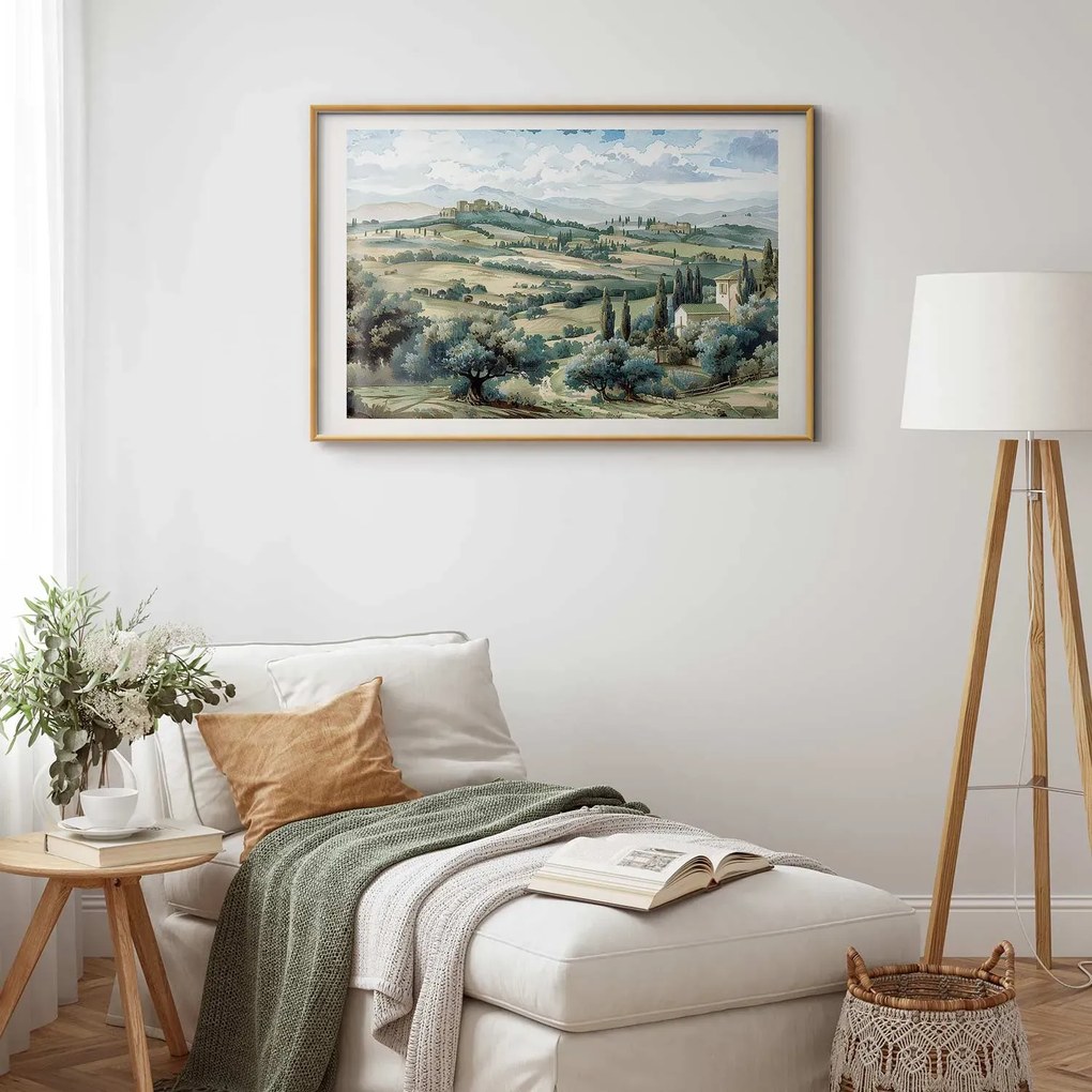 Plakat Pejzaż z polami 90x60 cm z ramą złotą z marginesem ARTGEIST B