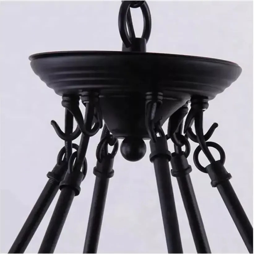 Lampa sufitowa ze stalowej obręczy oplecionej sznurem konopnym