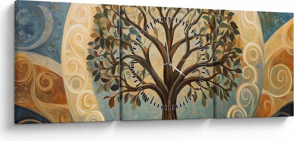 Obraz – Drzewo życia i spirale (z zegarem) (90x30 cm)