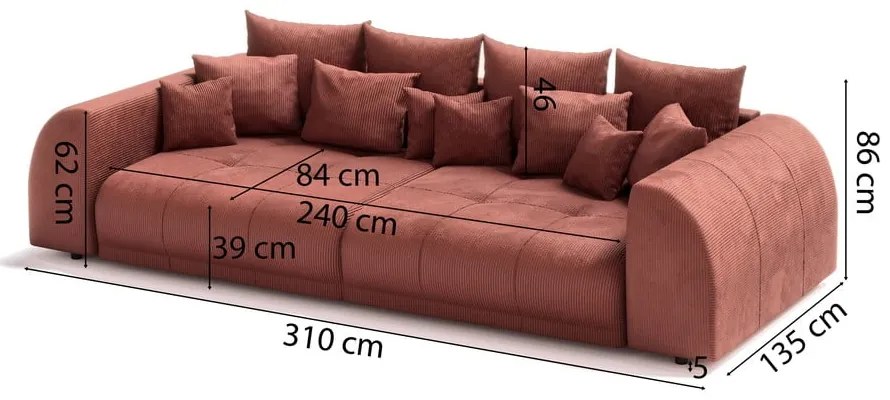 Ceglasta sztruksowa sofa 310 cm Vanessa – Ropez