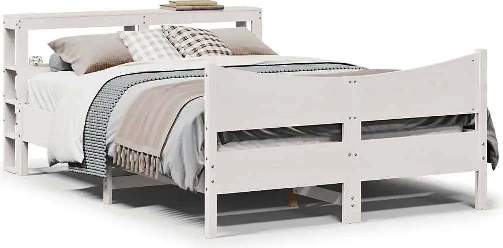 Sosnowe białe łóżko z zagłówkiem i stelażem 160x200 H1-P90