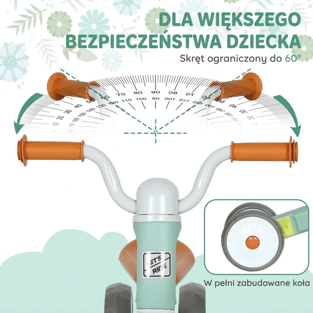AIYAPLAY Rowerek biegowy dla maluchów, 3 ciche koła, 12–36 mies., do domu i na dwór, zielony