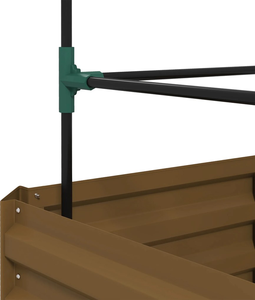 Outsunny Podwyższona grządka z kratką, skrzynka na rośliny z kratką, otwarte dno, odporna na warunki atmosferyczne, 61 cm x 61 cm x 140 cm, brązowa | Aosom PL