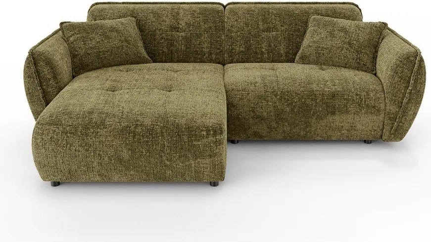 Zielony narożnik z tkaniny szenilowej (lewostronny/z szezlongiem) Nelia – Ropez