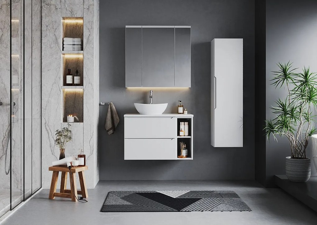 Biały Zestaw do Łazienki 80cm Szafka Regał Blat Etna