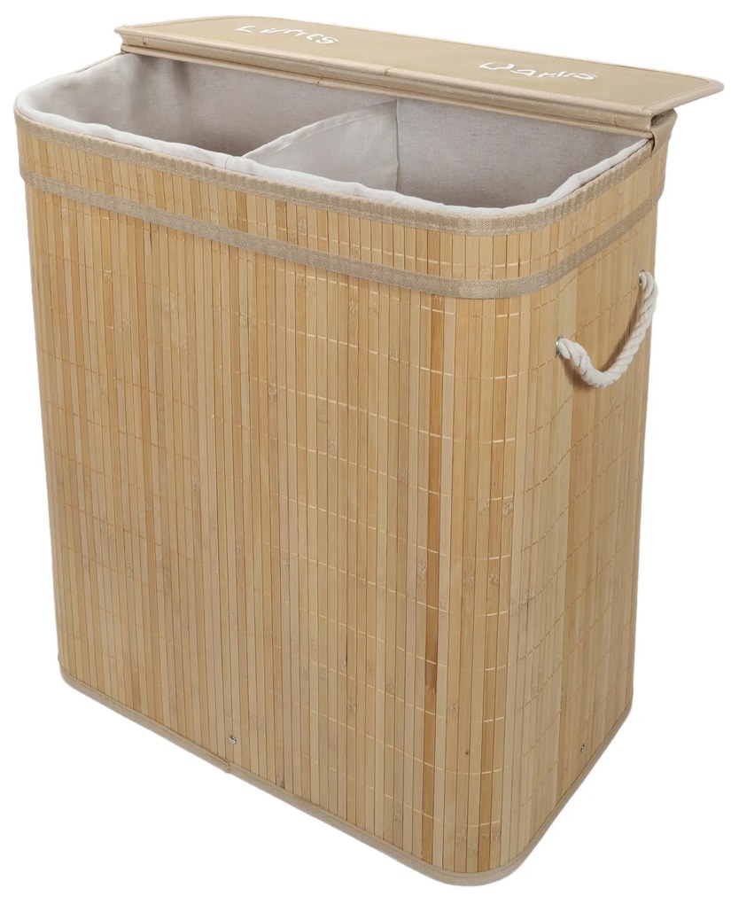 Bambusowy kosz na pranie, dwukomorowy ARVI, 100 l