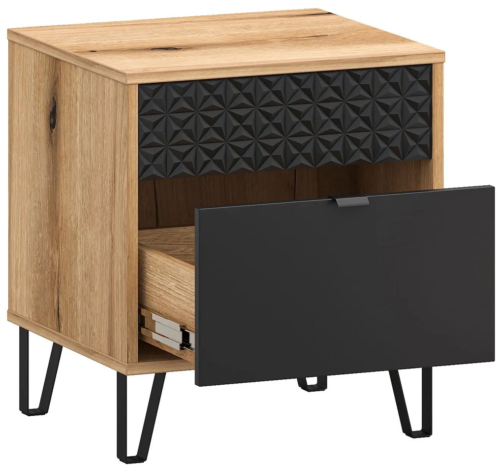 Szafka nocna z szufladą na nóżkach dąb evok + czarny C4-S97