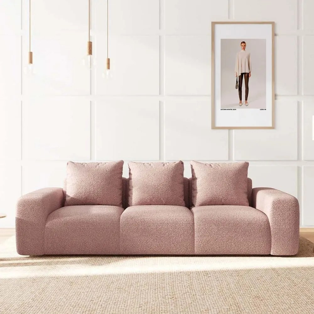 Różowa sofa z materiału bouclé 287 cm Monce – Rodier