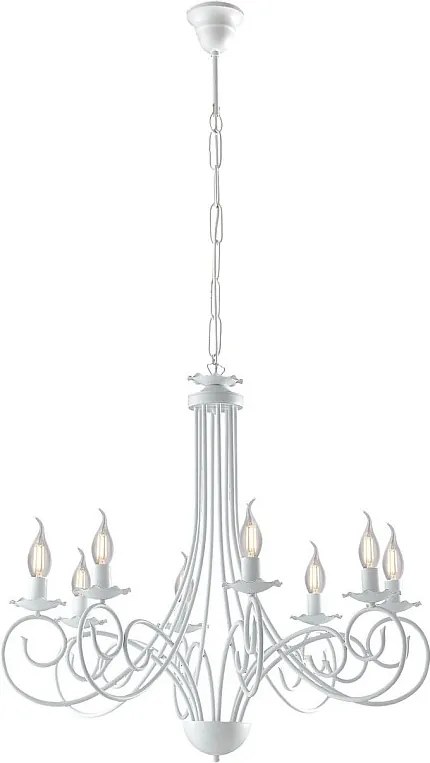 Alma - Biały lakierowany żyrandol z żelaza z dekoracją w stylu shabby chic, 8 świateł, 128 cm - Ø67 cm - BL130-8-BCO