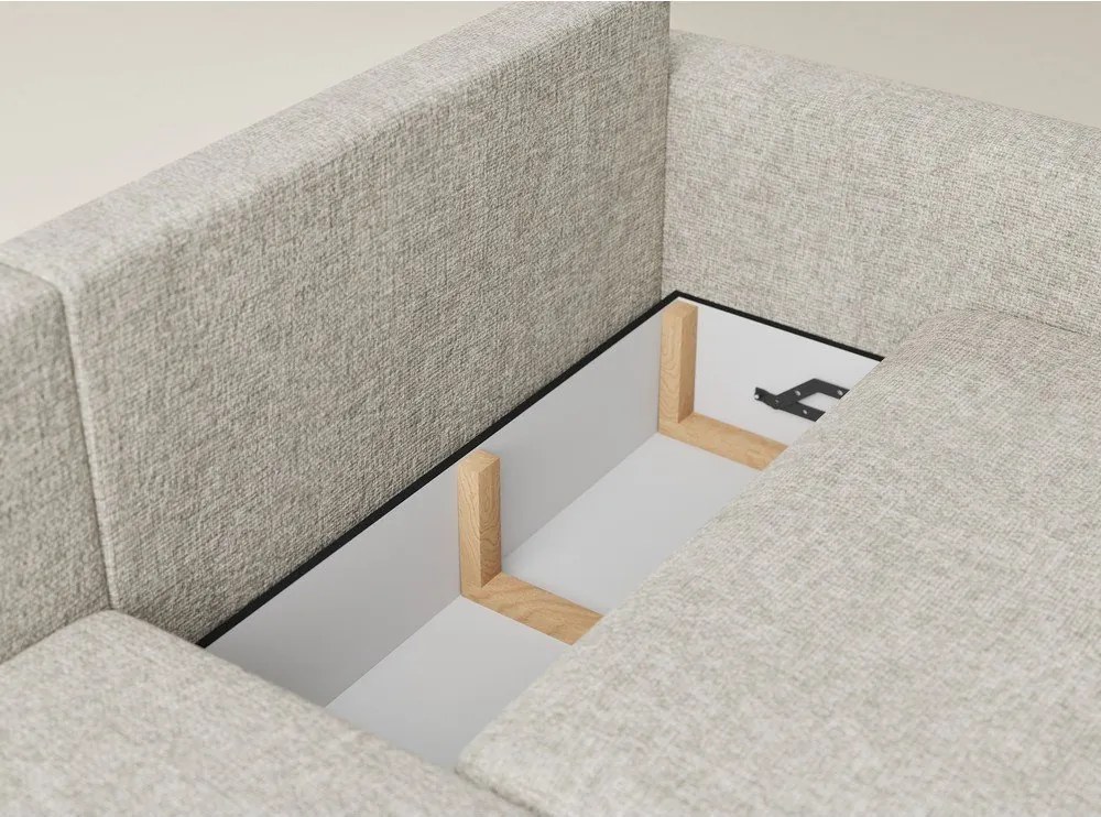 Beżowy rozkładany/ze schowkiem narożnik z tkaniny szenilowej (lewostronny/z szezlongiem) Leon – Maison de Rêve