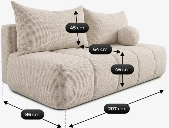 Sofa z Funkcją Spania SARIA Kremowa Szenil Nowoczesna