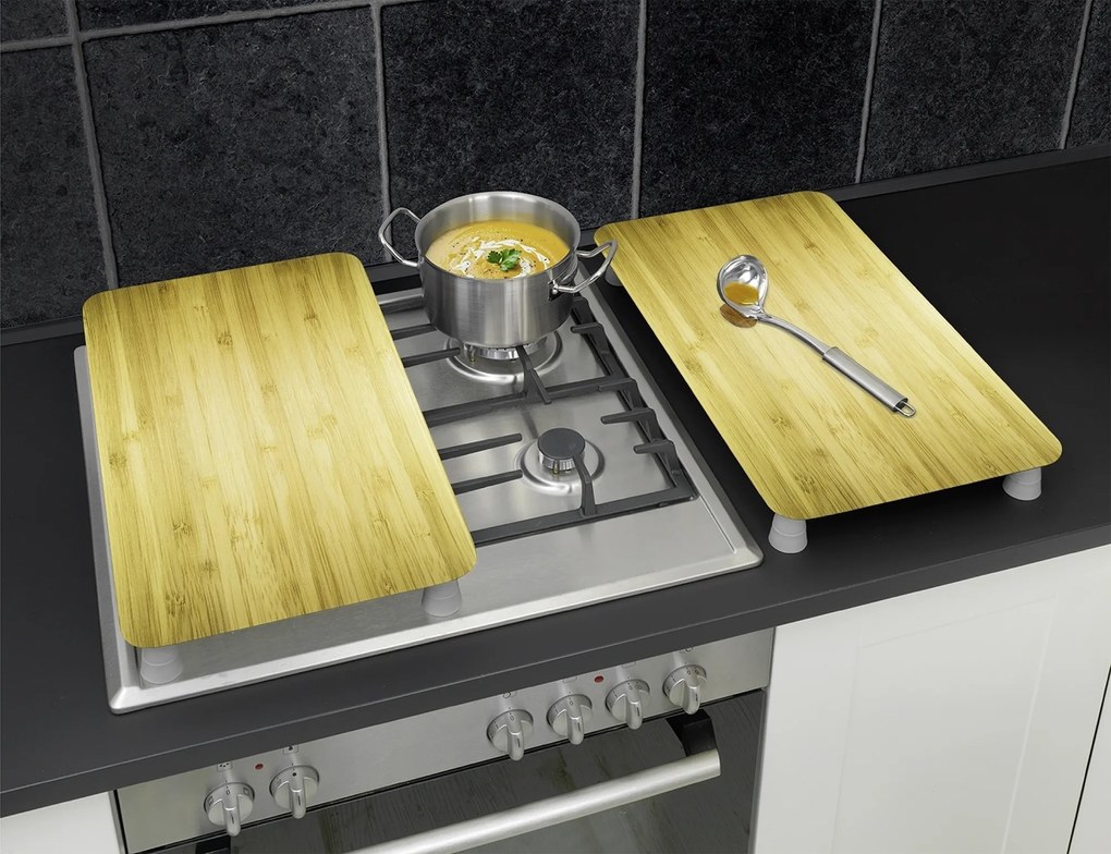 Szklane płyty ochronne WOODEN LOOK na kuchenkę – 2 sztuki, WENKO