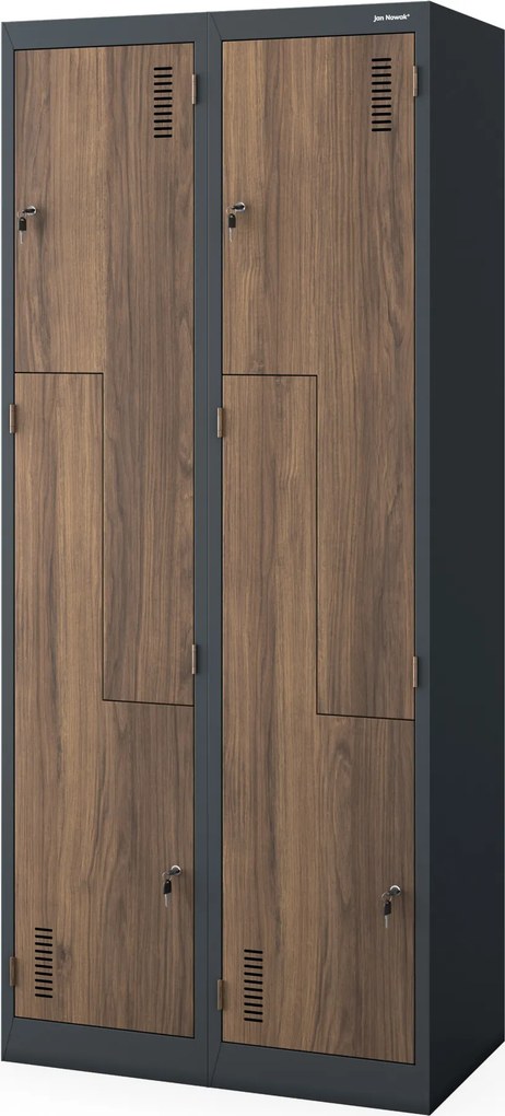 Szafa socjalna ubraniowa typu l, czterokomorowa, antracytowa/orzech, 800x1850x450 mm: JULIA Eco Design
