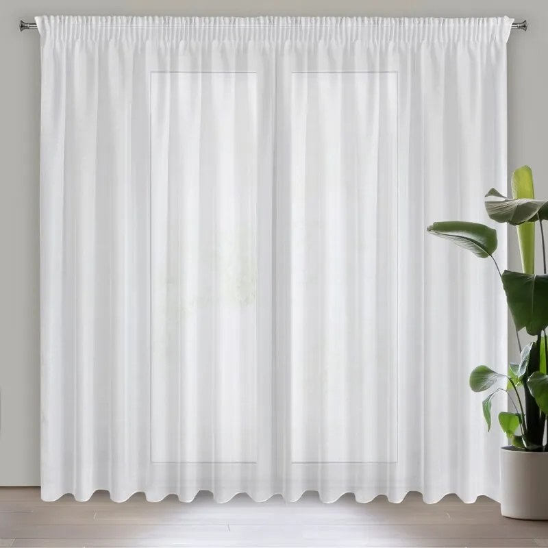 Firana gotowa biała woalowa z poziomym wzorem na taśmie 300x270 cm