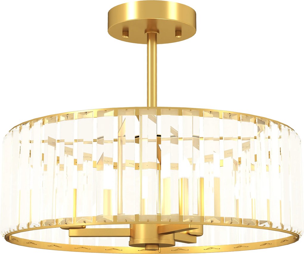 HOMCOM Lampa Sufitowa, Design Kryształowy, 3 Żarówki, Metal, Złota