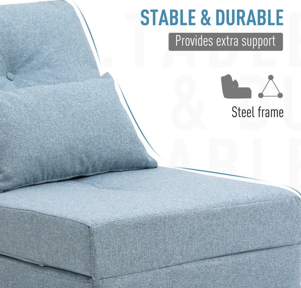 HOMCOM Fotel podłogowy rozkładany 2 w 1 z matą do spania i zdejmowaną poduszką niebieski | Aosom PL