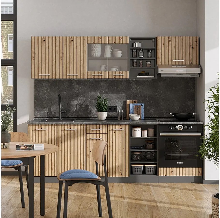 Zabudowa kuchenna artisan dąb/antracyt 240x46x81.6 r-line