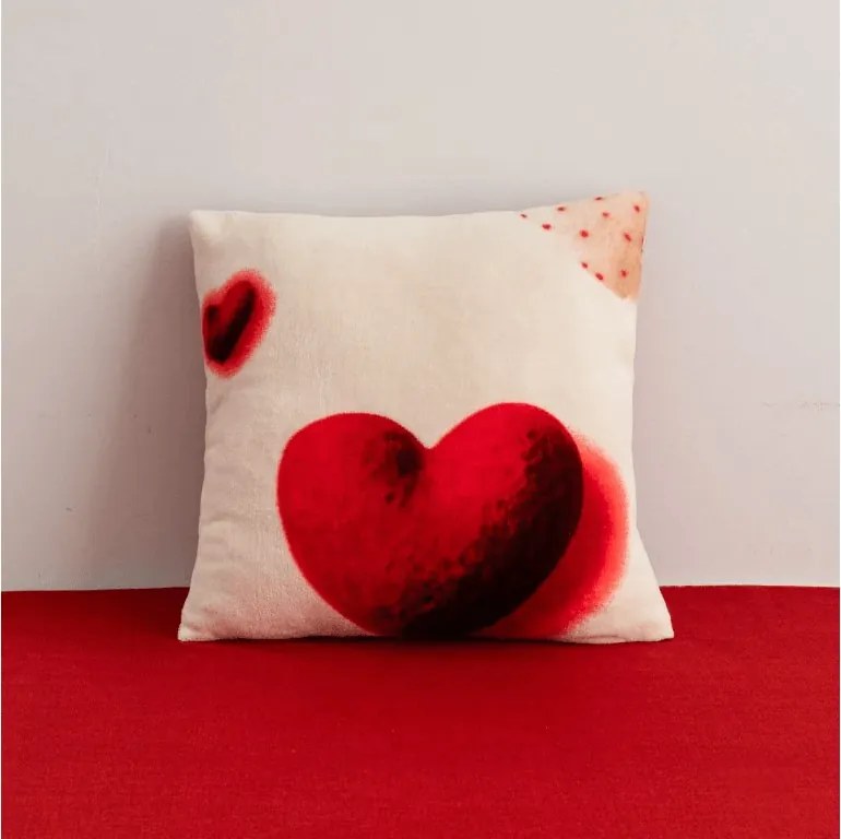 Dwustronna poszewka na poduszkę DUO SENSE HEARTELLE 45x45 cm mikroplusz/flanela, kremowy
