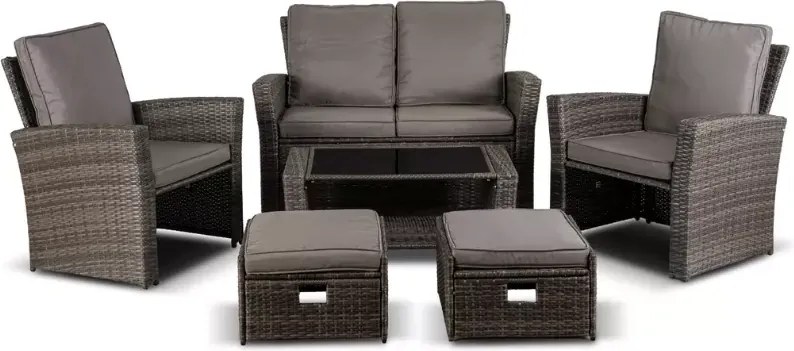 Zestaw mebli ogrodowych Arachi 2 fotele + sofa + stolik + 2 pufy szary taras balkon ogród