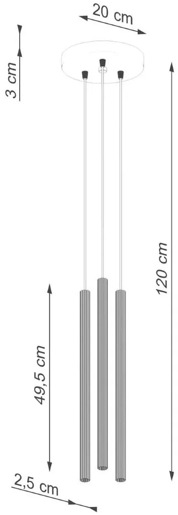 Czarna ryflowana lampa wisząca z 3 tubami - A613-Alra