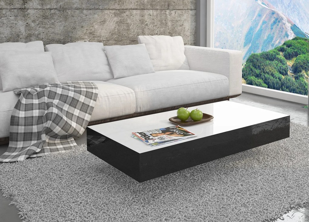 Niski stolik kawowy Pixel 90x60 cm, kolor biało-czarny połysk