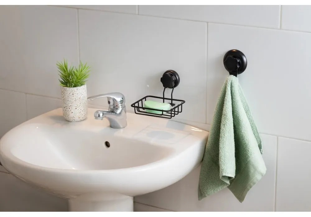 Czarna samoprzylepna mydelniczka Compactor Bestlock Black Soap &amp; Sponge Holder