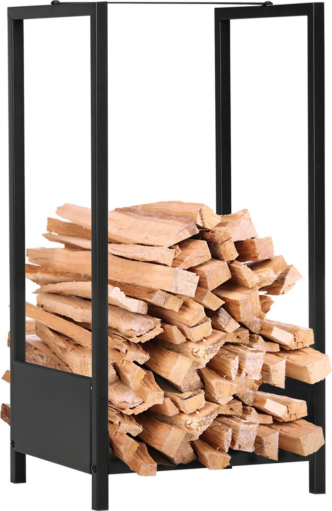 Outsunny Regał na drewno opałowe, do 50 kg, malowane proszkowo, do użytku wewnętrznego i zewnętrznego, czarny, 39 x 35 x 76 cm