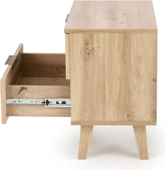 Nowoczesna szafka nocna CALVIRO SN-1 w dekorze dąb artisan – elegancki i funkcjonalny mebel do sypialni w naturalnym stylu