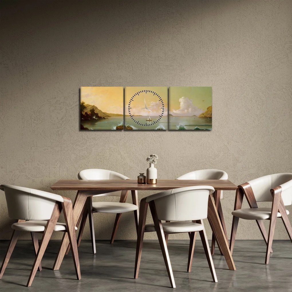 Obraz - Martin Johnson Heade, Rio de Janeiro Bay, reprodukcje (z zegarem) (90x30 cm)