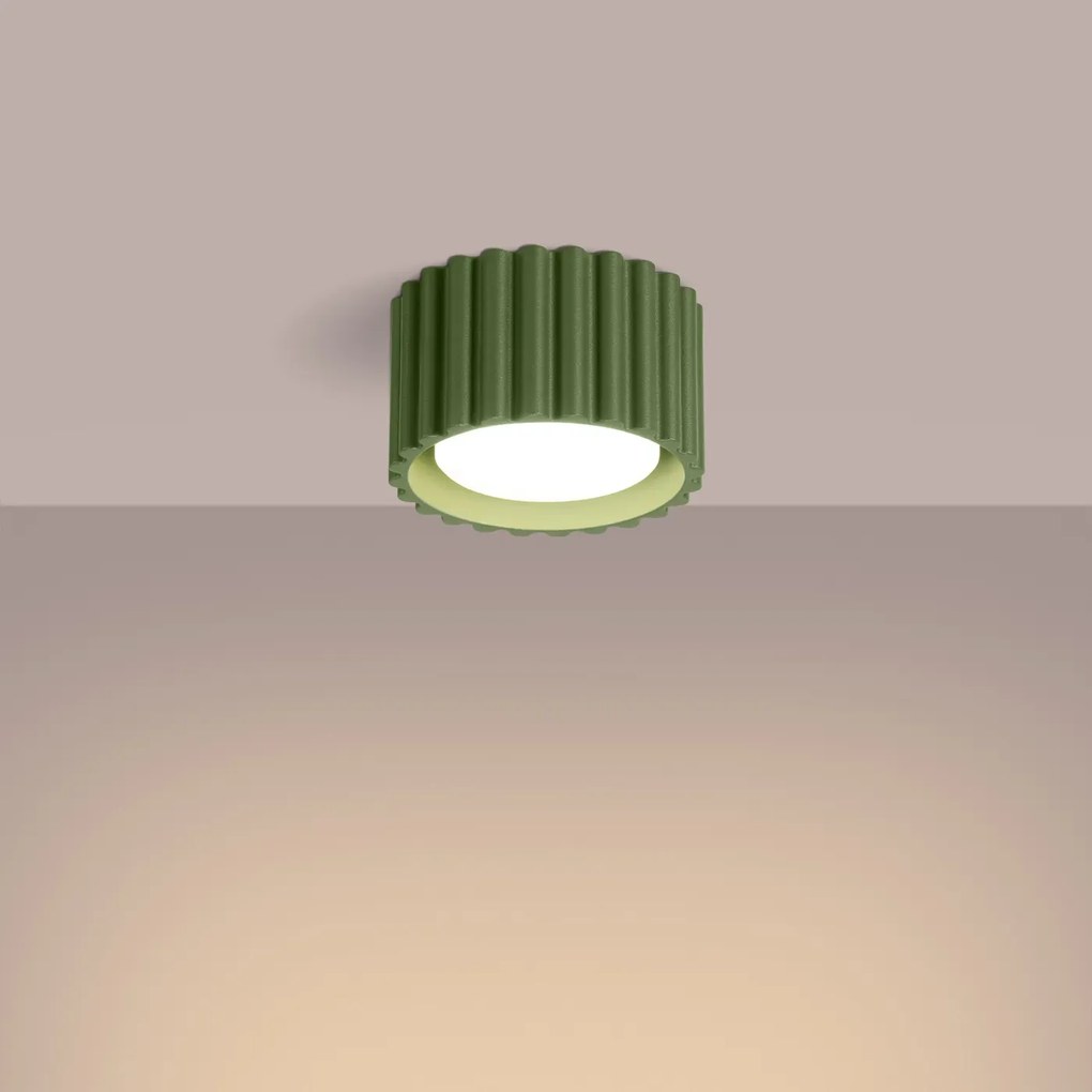 Plafon AURA 1 zielony oliwkowy GX53 ryflowany SOLLUX  LIGHTING