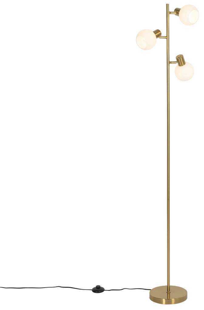 Lampa podłogowa złota z opalowym szkłem 3-punktowa regulowana - Anouk ArtDeco Oswietlenie wewnetrzne