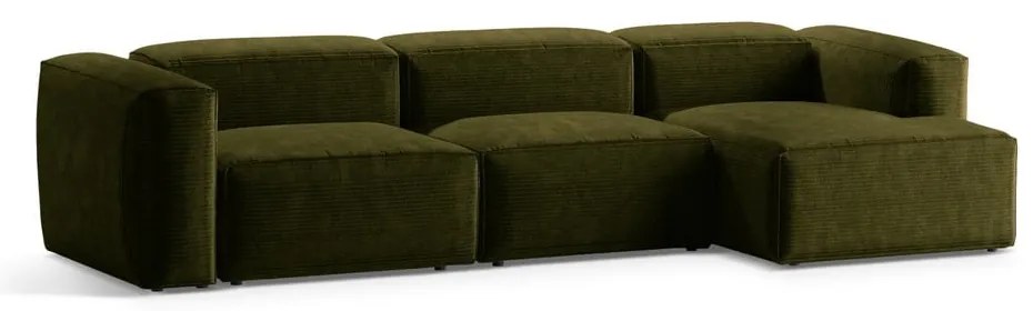 Zielony sztruksowy narożnik (prawostronny/z szezlongiem) Bergamo – Cosmopolitan Design