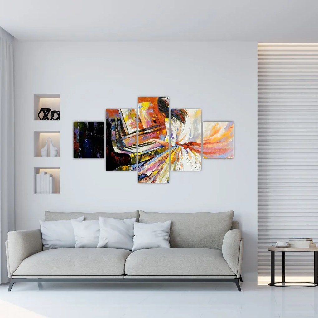 Obraz - Kobieta grająca na pianinie (125x70 cm)