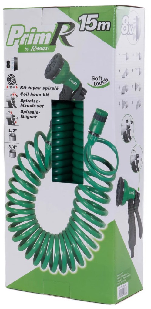 Wąż ogrodowy 3/4 spiralny z pistoletem PrimoLand RIBIMEX, 15 m