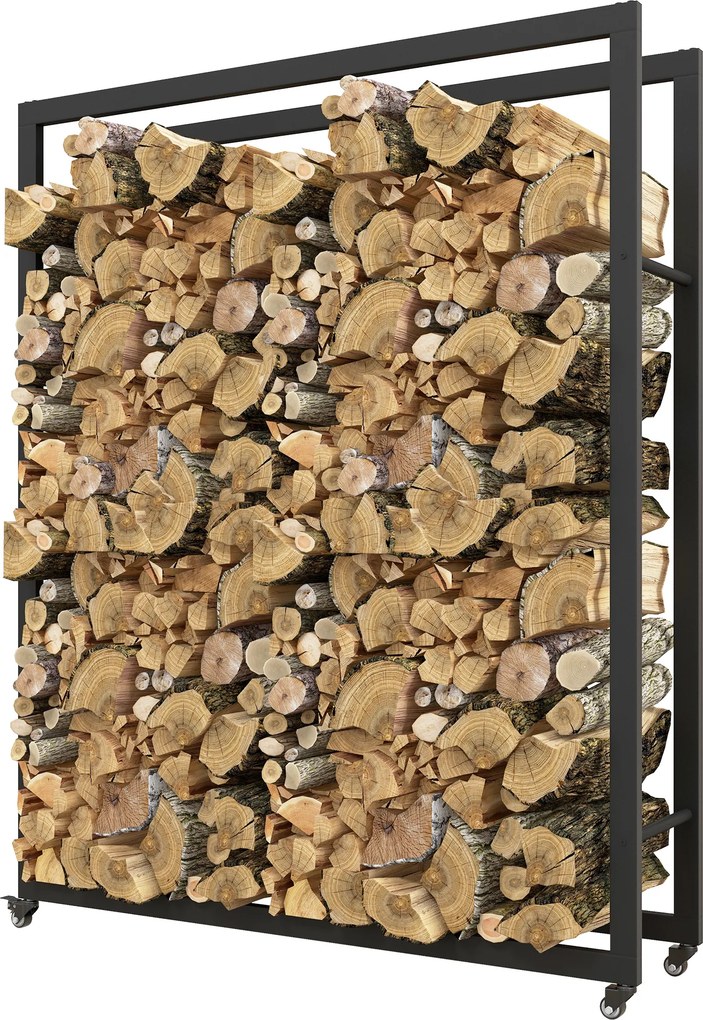 Outsunny Wózek na drewno opałowe z kołami, mobilny, metalowa rama, do 150 kg, 120 x 32 x 151 cm, czarny
